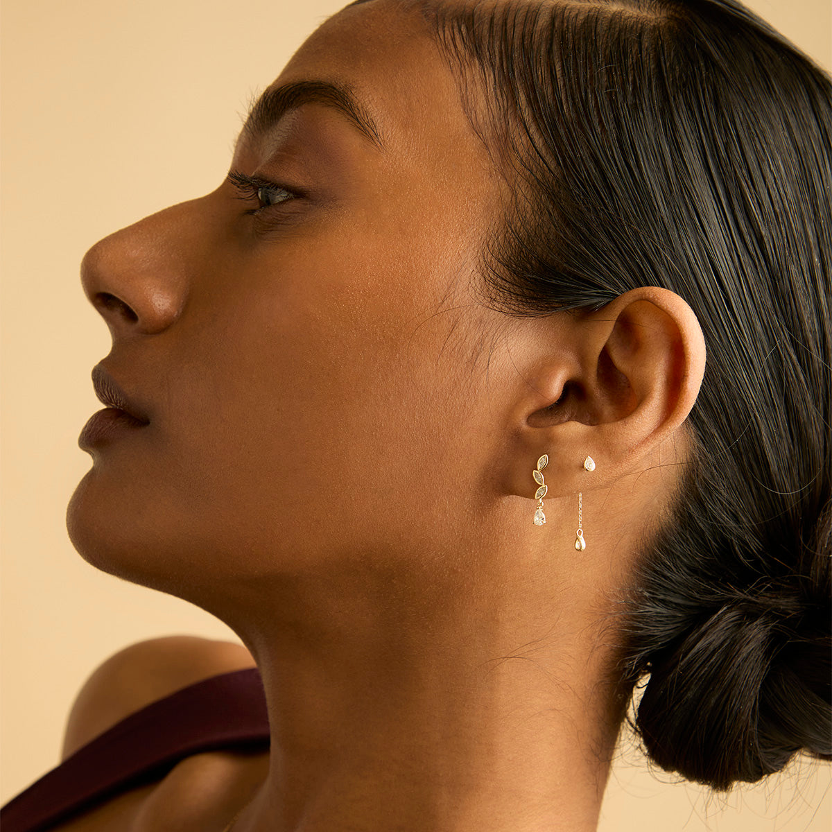 Earrings - Diamond Marquise Drop Studs in Solid Gold - Stud Earrings - Astrid &amp; Miyu