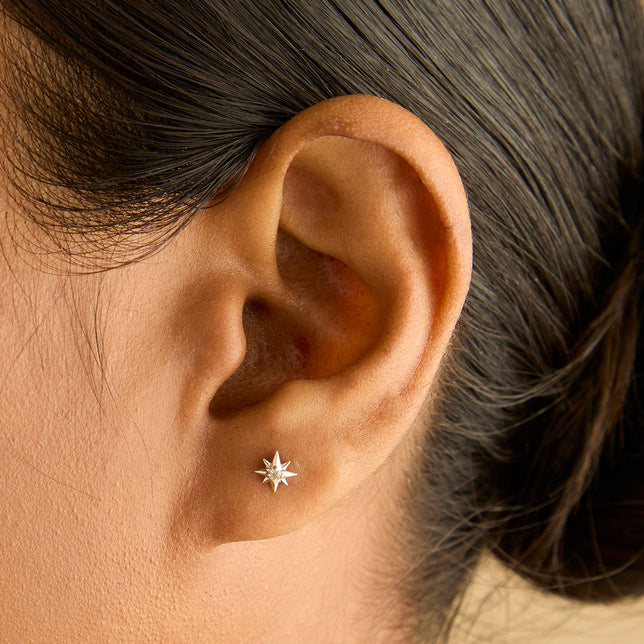 April White Topaz - White Topaz Star Studs in Solid White Gold - Stud Earrings - Astrid & Miyu
