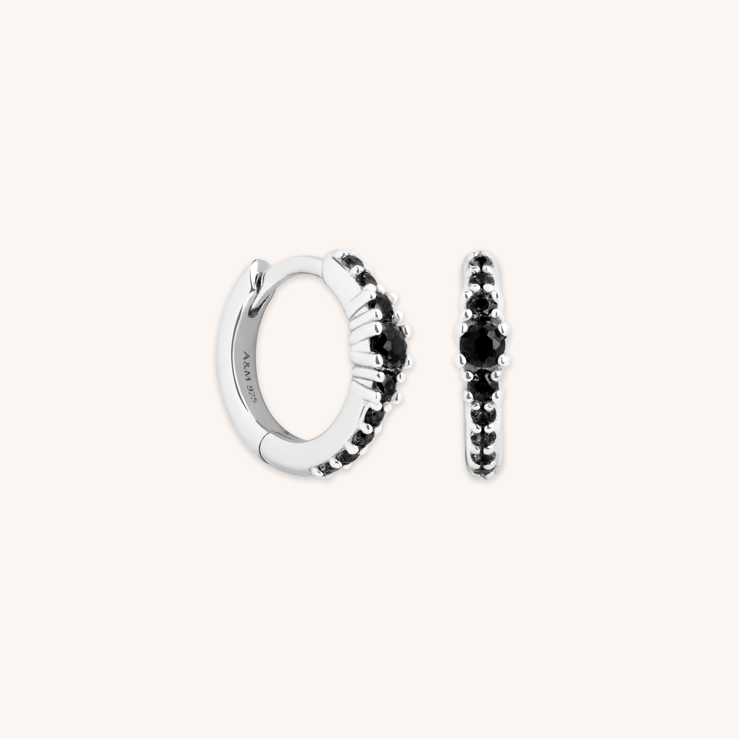 Black Crystal Graduated Huggies in Silver-Astrid &amp; Miyu