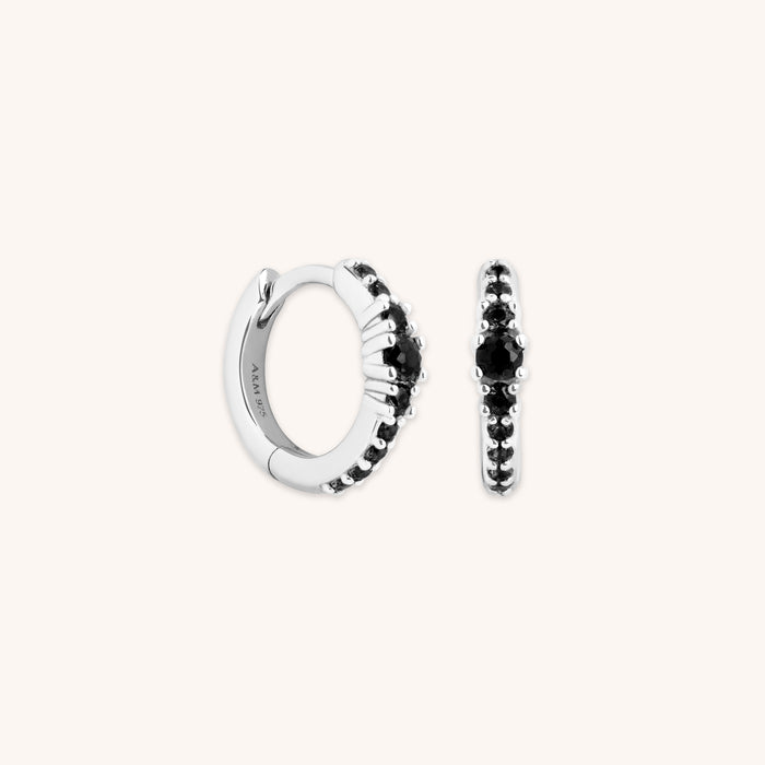 Black Crystal Graduated Huggies in Silver-Astrid &amp; Miyu