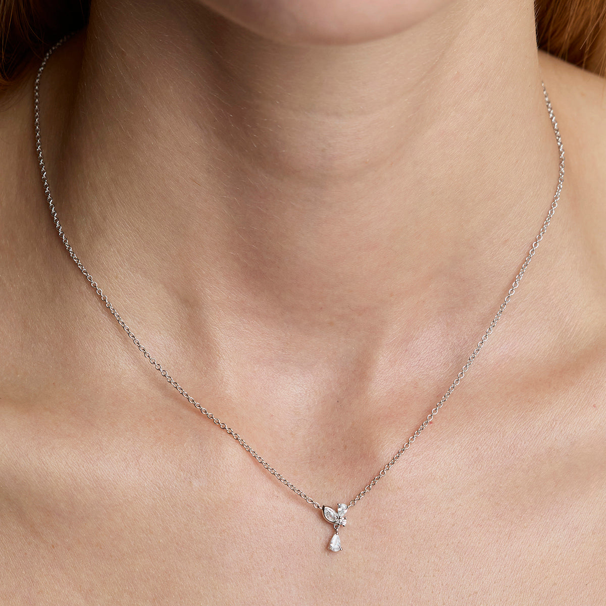 Crystal Cluster Pendant Necklace in Silver-Astrid &amp; Miyu