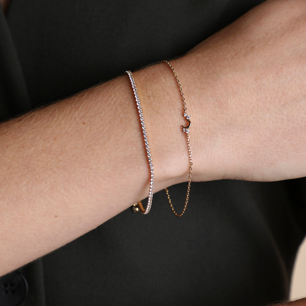 Crescent Moon Pendant Bracelet in Gold-Astrid &amp; Miyu