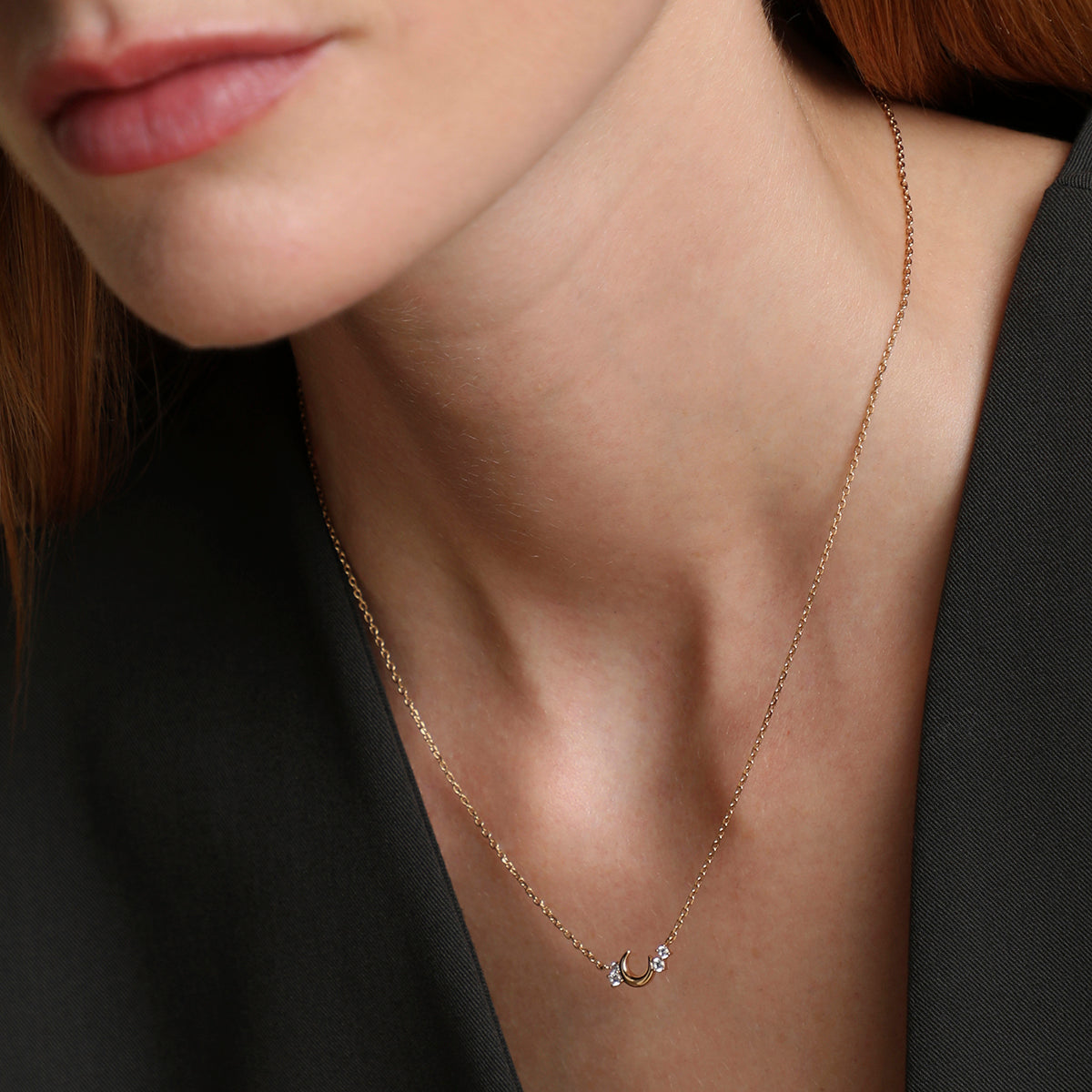 Crescent Moon Pendant Necklace in Gold-Astrid &amp; Miyu