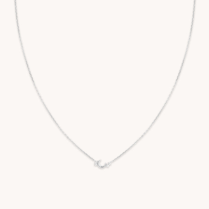 Crescent Moon Pendant Necklace in Silver-Astrid &amp; Miyu
