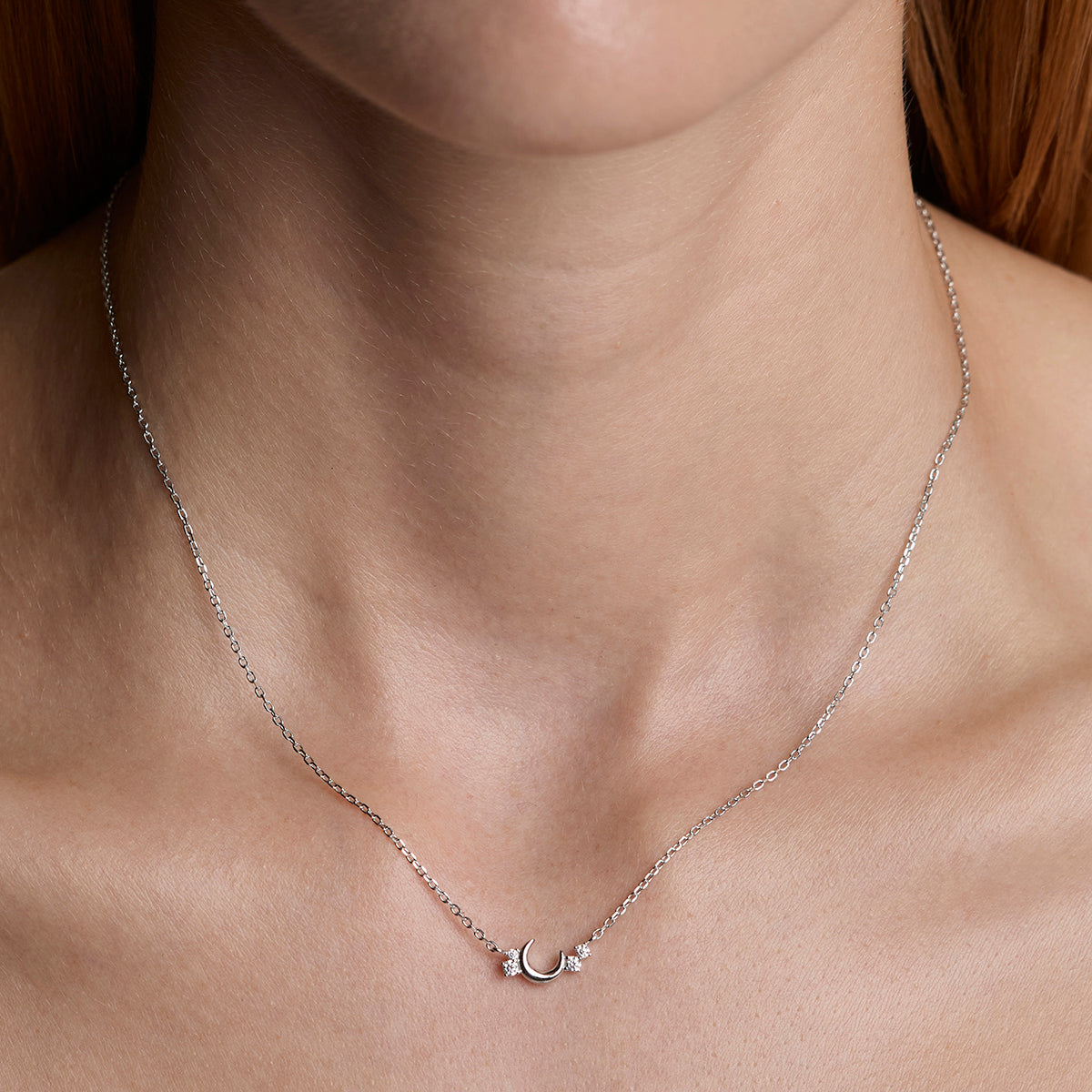 Crescent Moon Pendant Necklace in Silver-Astrid &amp; Miyu