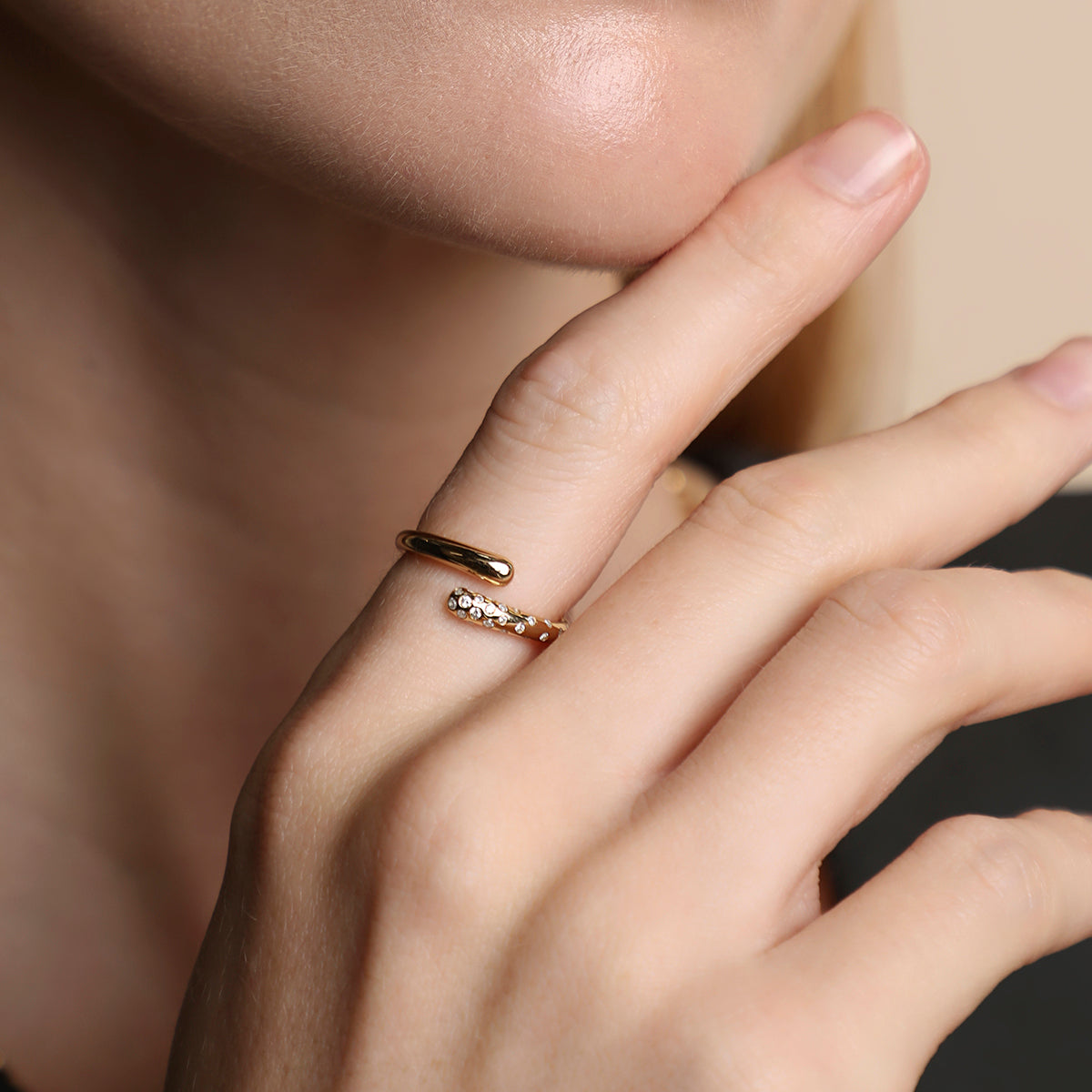 Crystal Scatter Dome Ring in Gold-Astrid &amp; Miyu