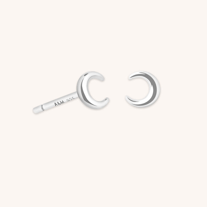 Crescent Moon Studs in Silver-Astrid &amp; Miyu
