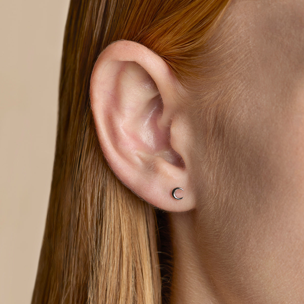 Crescent Moon Studs in Silver-Astrid &amp; Miyu