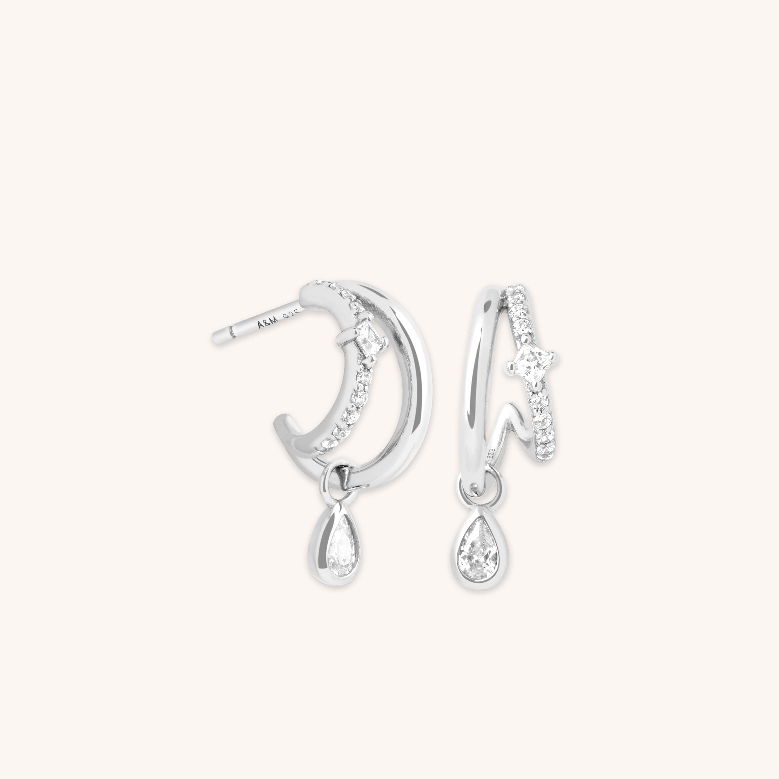 Illusion Pear Charm Huggies in Silver-Astrid &amp; Miyu