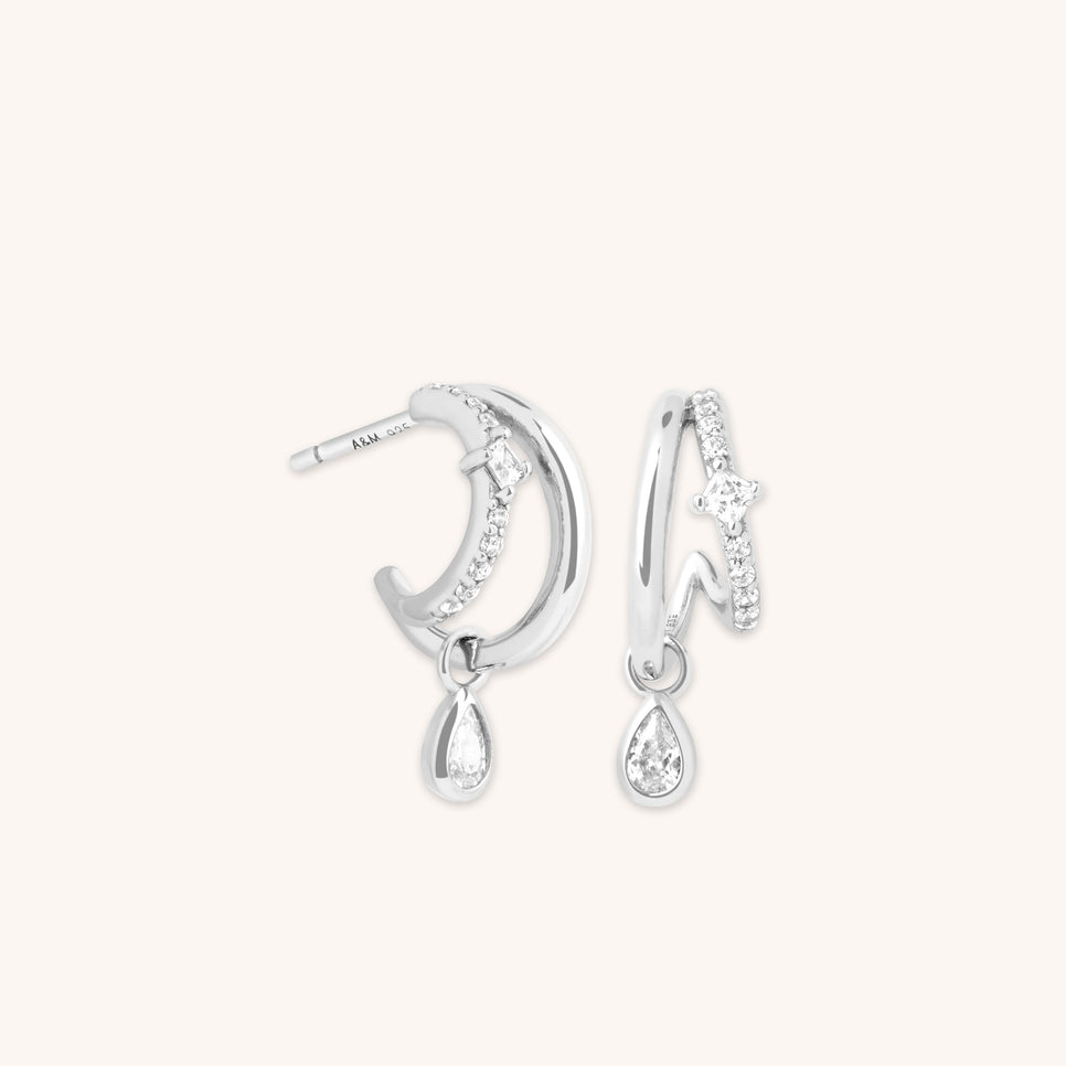 Illusion Pear Charm Huggies in Silver-Astrid &amp; Miyu