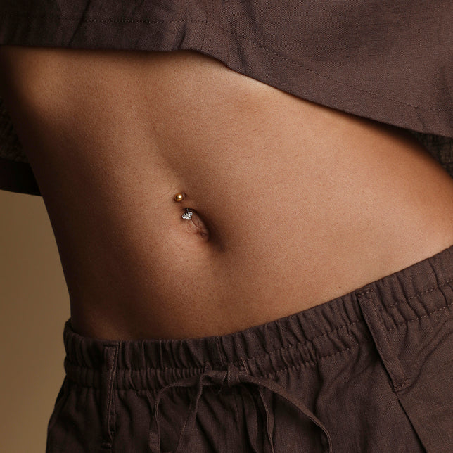 Crystal Cluster Titanium Belly Bar in Gold-Astrid &amp; Miyu