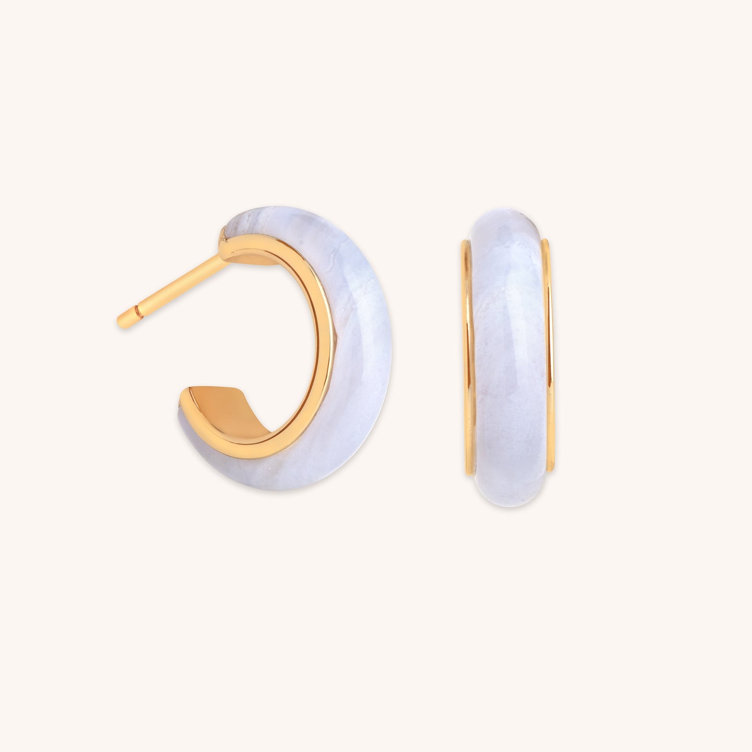 Blue Lace Agate Stone Hoops in Gold-Astrid &amp; Miyu