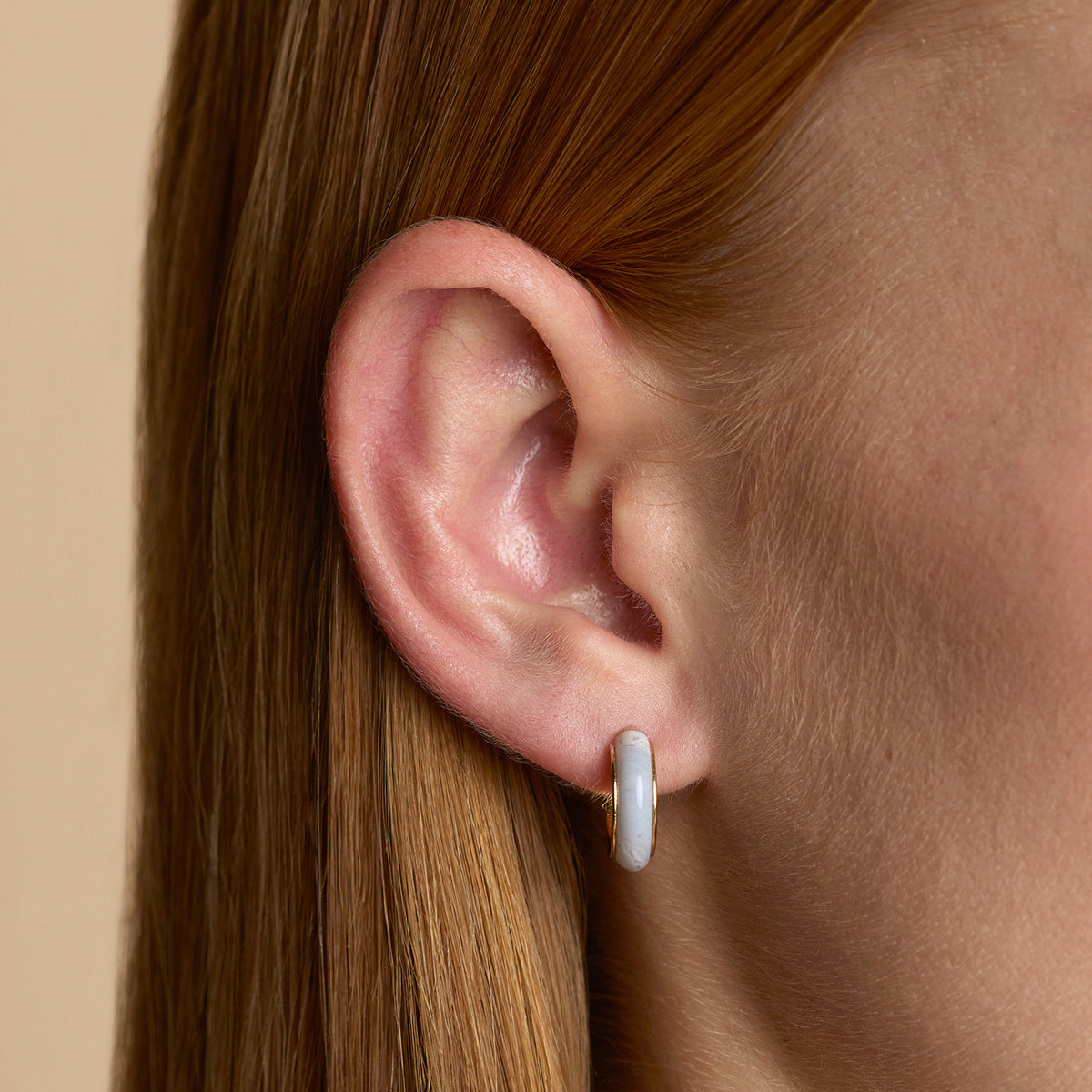 Blue Lace Agate Stone Hoops in Gold-Astrid &amp; Miyu