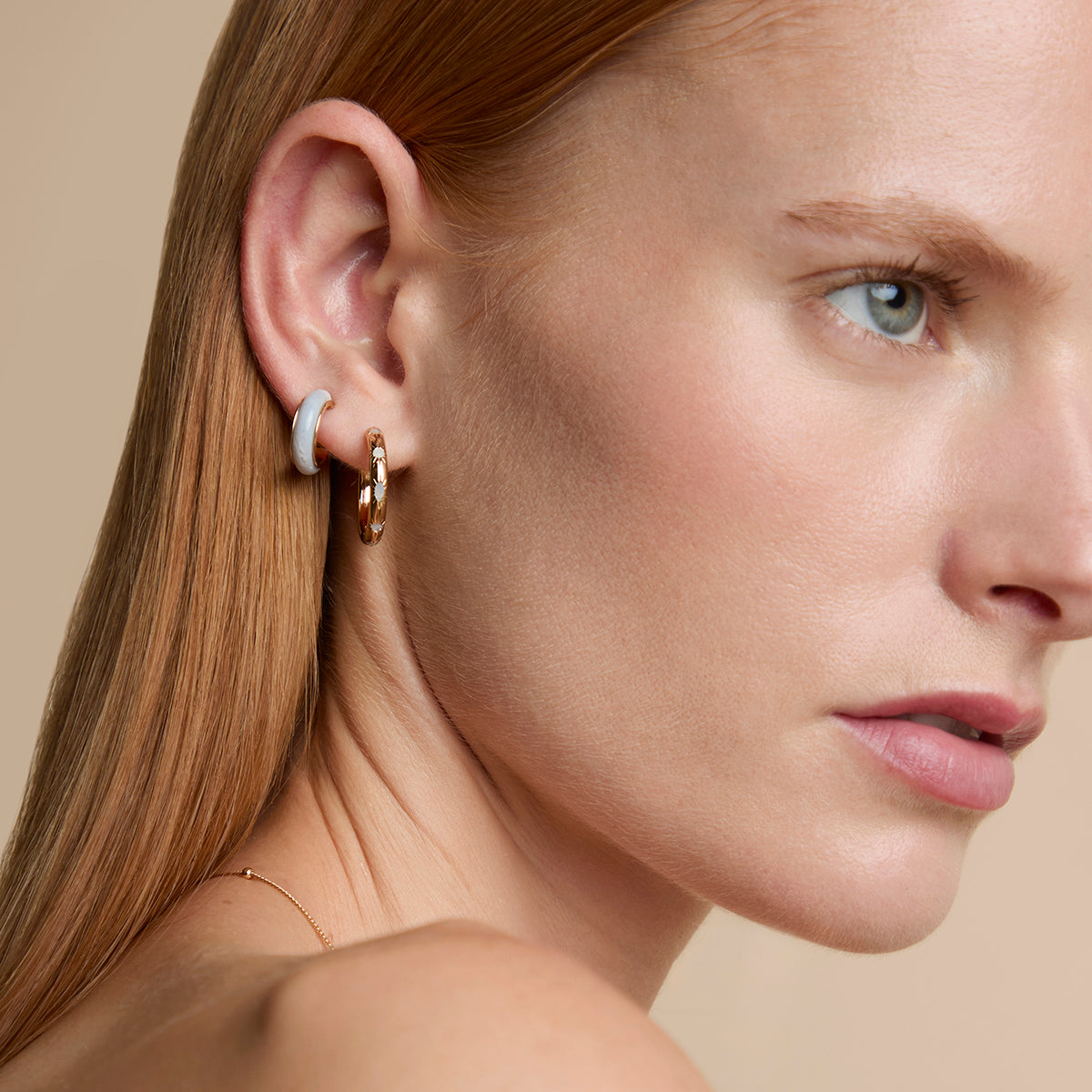 Blue Lace Agate Stone Hoops in Gold-Astrid &amp; Miyu