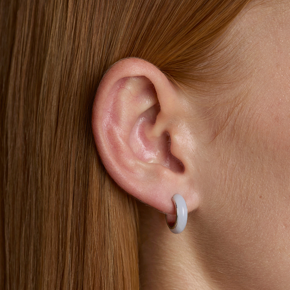 Blue Lace Agate Stone Hoops in Silver-Astrid &amp; Miyu