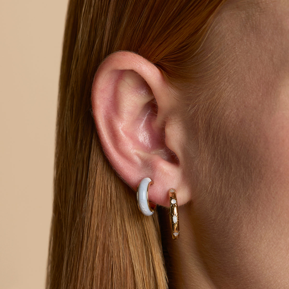 Blue Lace Agate Sun Hoops in Gold-Astrid &amp; Miyu