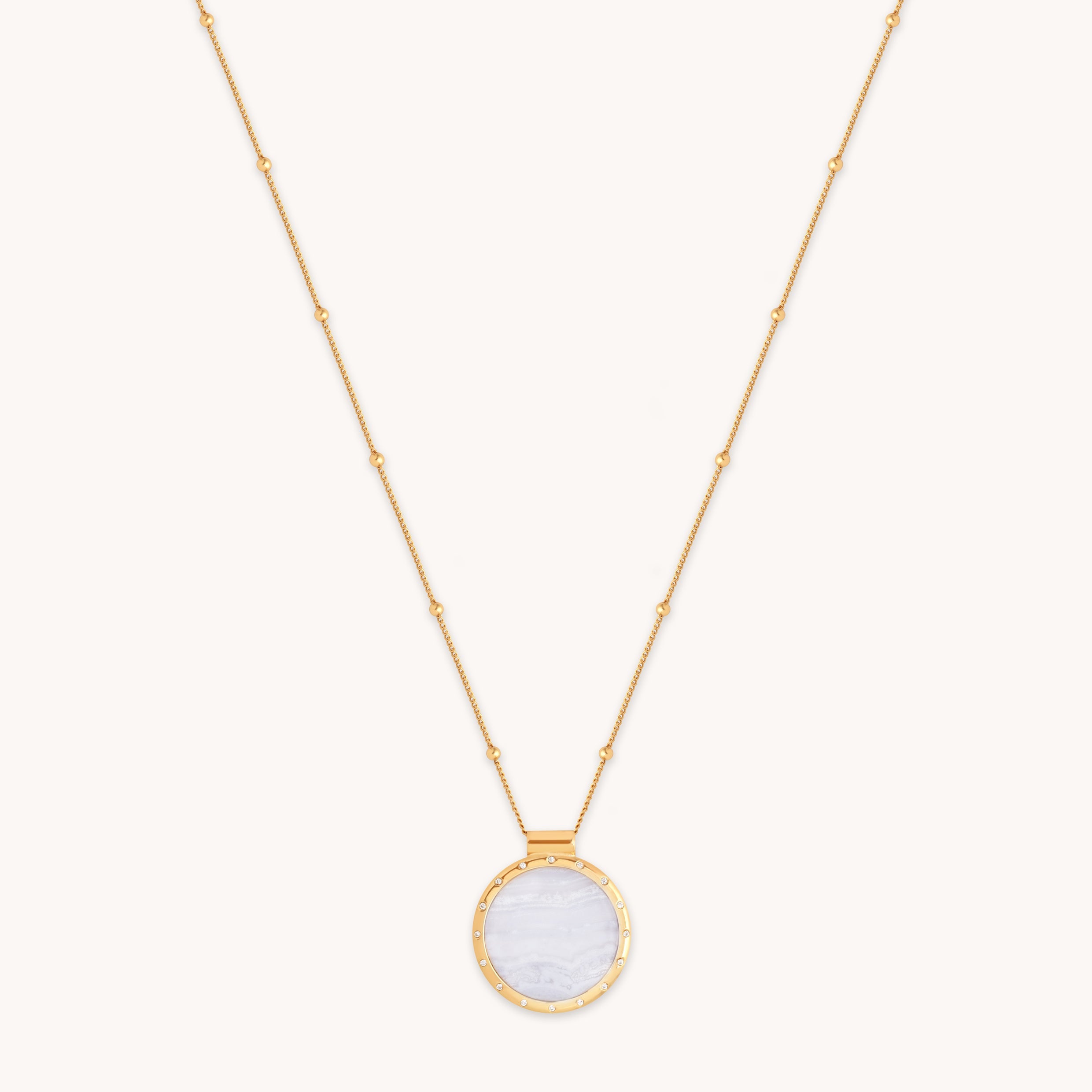 Blue Lace Agate Pendant Necklace in Gold-Astrid &amp; Miyu