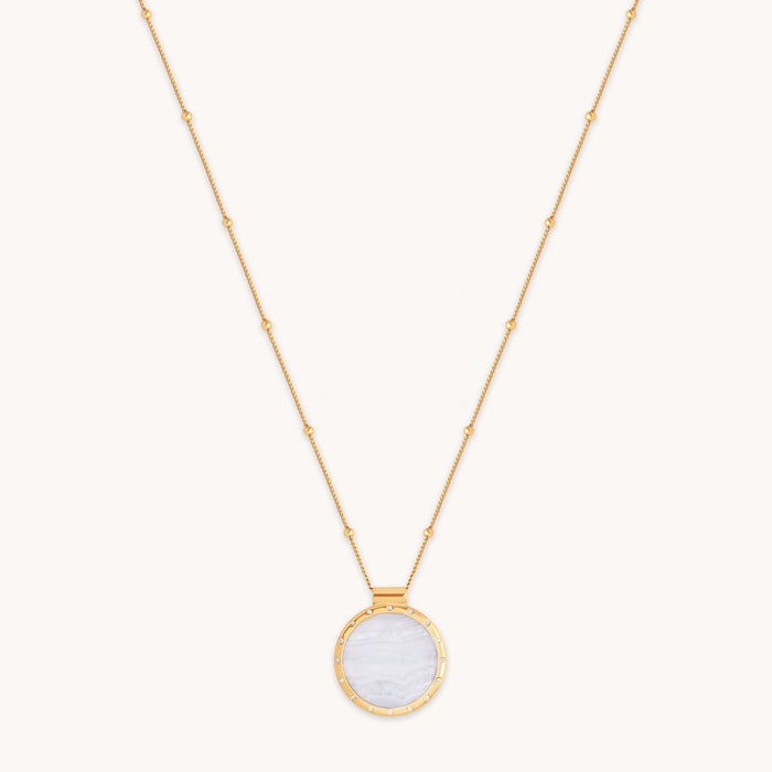 Blue Lace Agate Pendant Necklace in Gold-Astrid &amp; Miyu