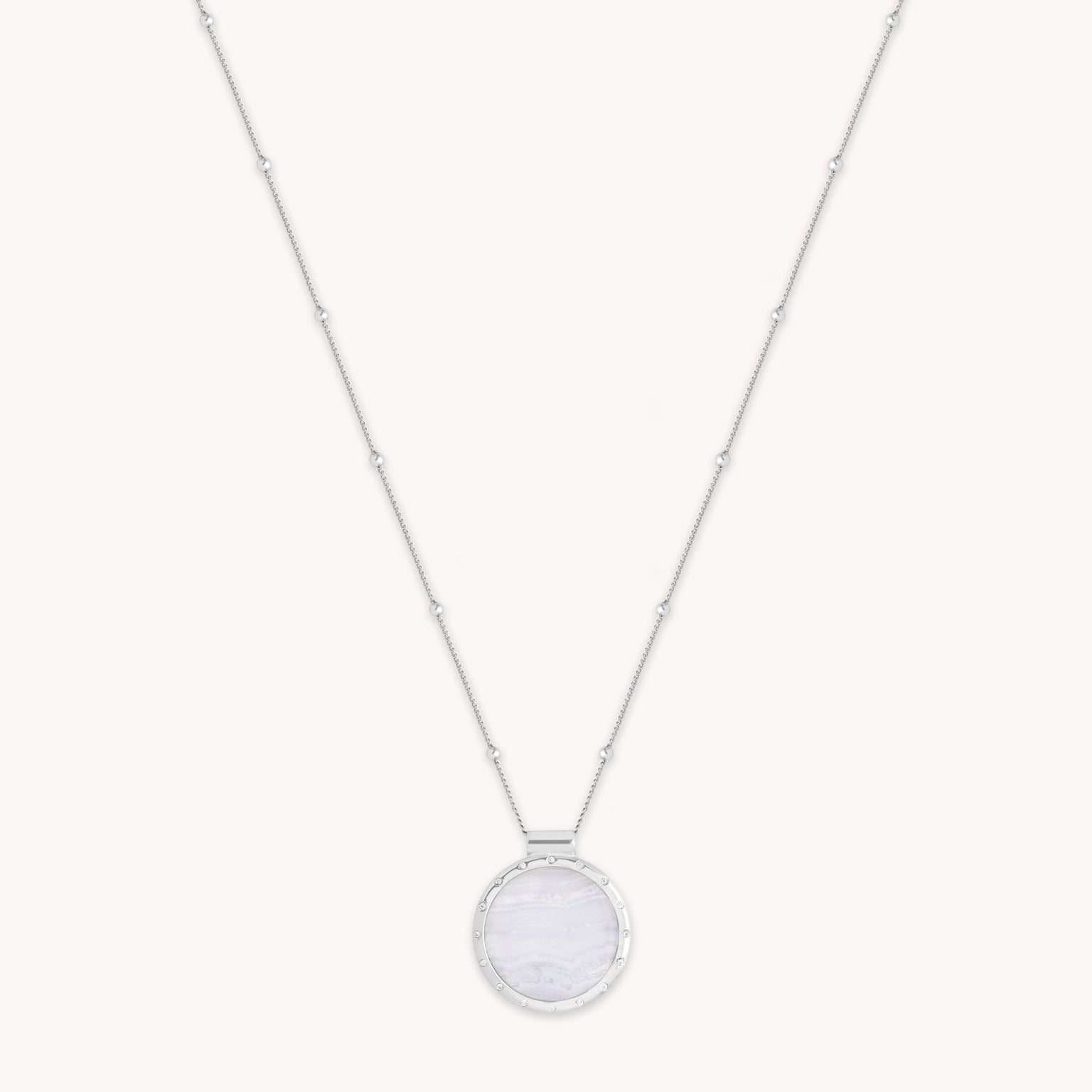 Blue Lace Agate Pendant Necklace in Silver-Astrid &amp; Miyu