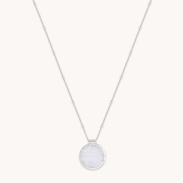 Blue Lace Agate Pendant Necklace in Silver-Astrid &amp; Miyu