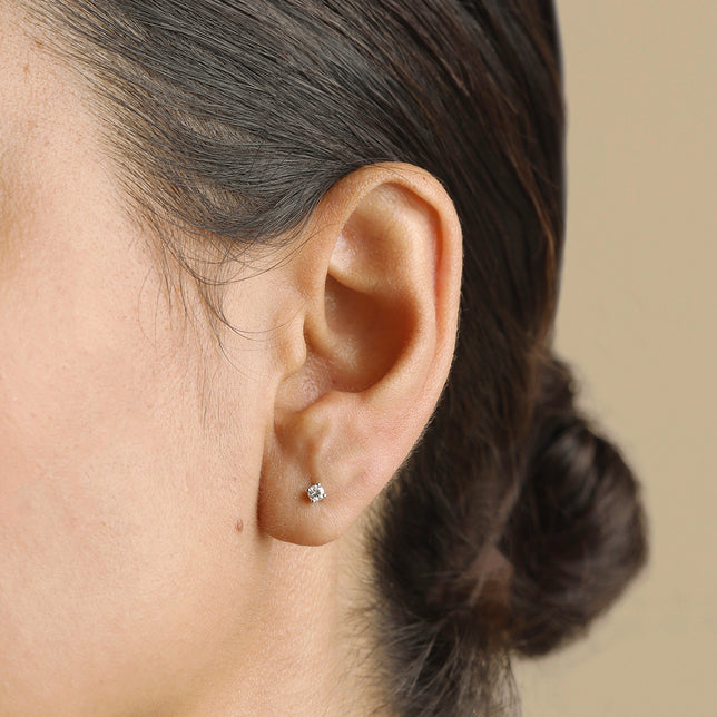 Diamond Solitaire Stud Earrings in Solid White Gold-Astrid & Miyu