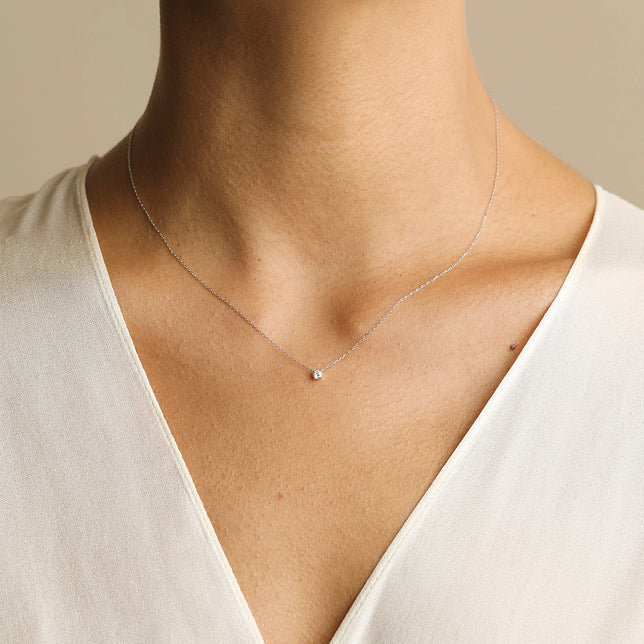 Diamond Solitaire Pendant Necklace in Solid White Gold-Astrid & Miyu
