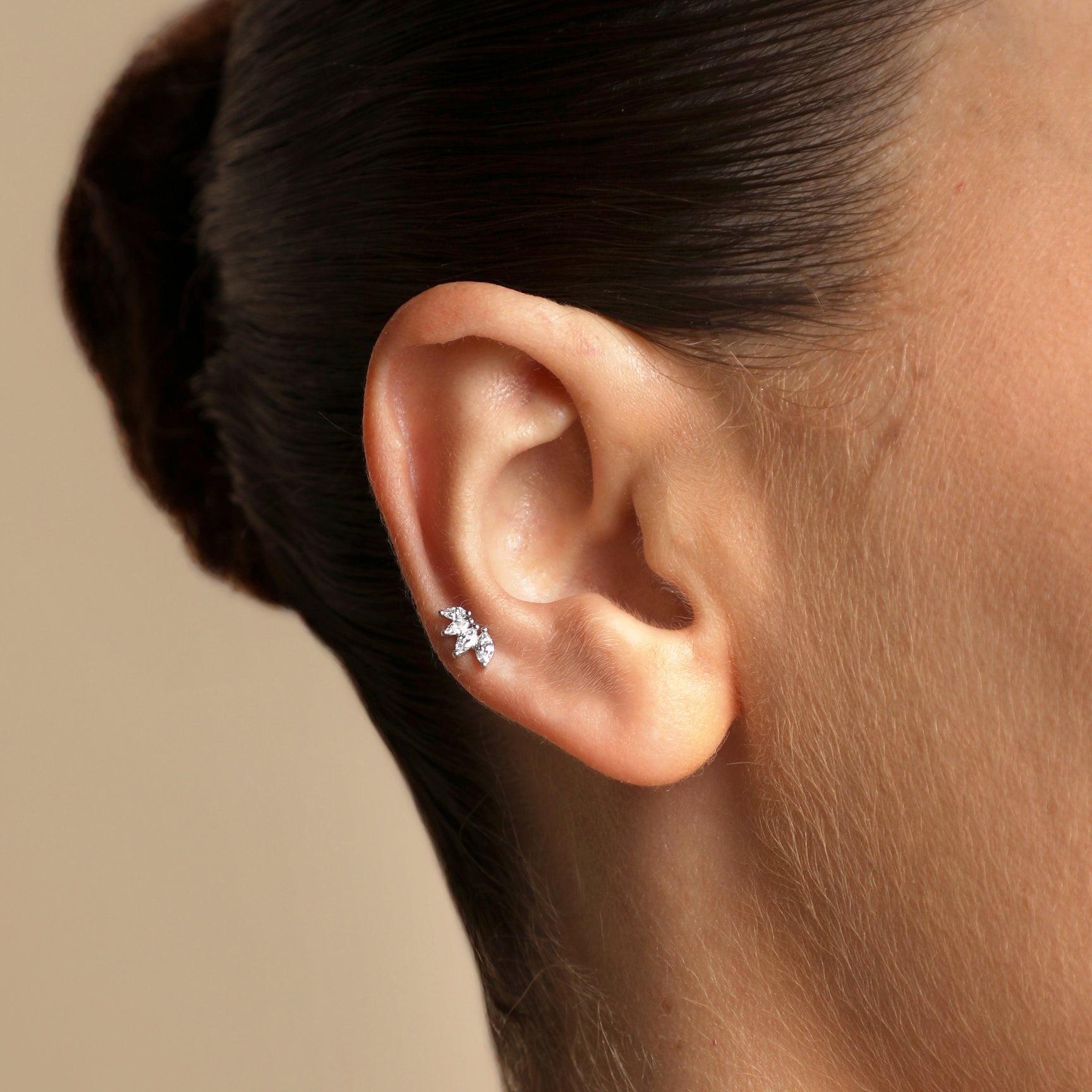 Diamond Marquise Fan Piercing Stud in Solid White Gold-Astrid &amp; Miyu