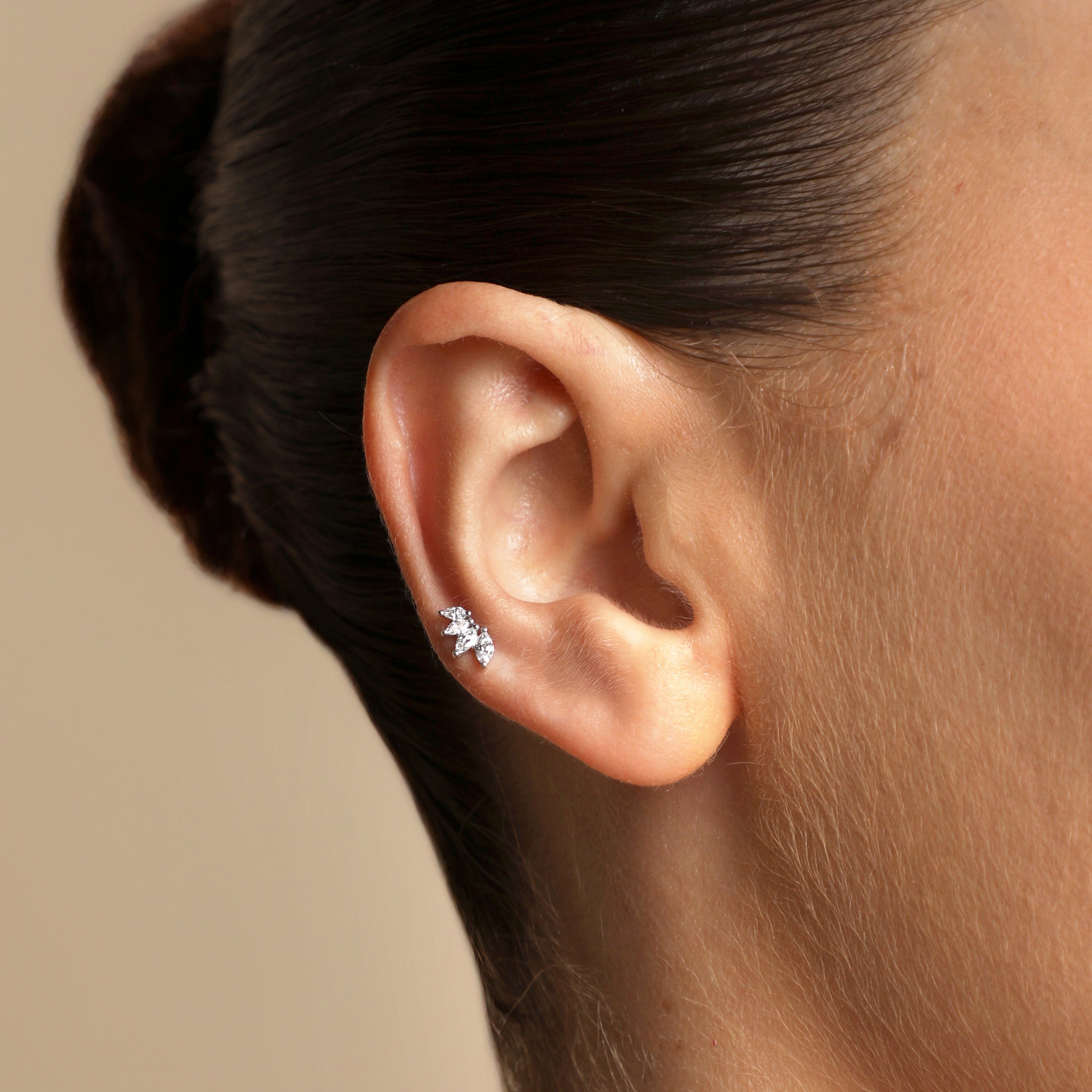 Diamond Marquise Fan Piercing Stud in Solid White Gold-Astrid &amp; Miyu