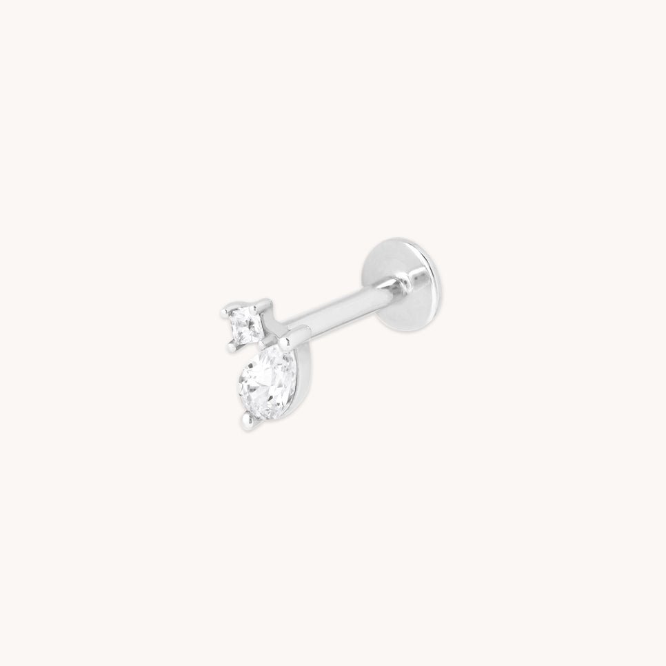 Diamond Double Gem Piercing Stud in Solid White Gold-Astrid &amp; Miyu