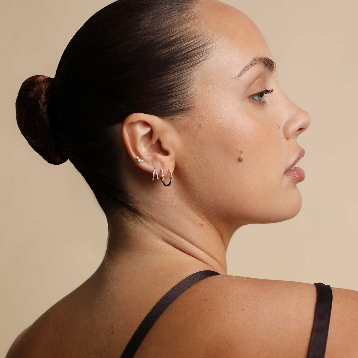 Diamond Curved Piercing Stud in Solid Gold-Astrid &amp; Miyu