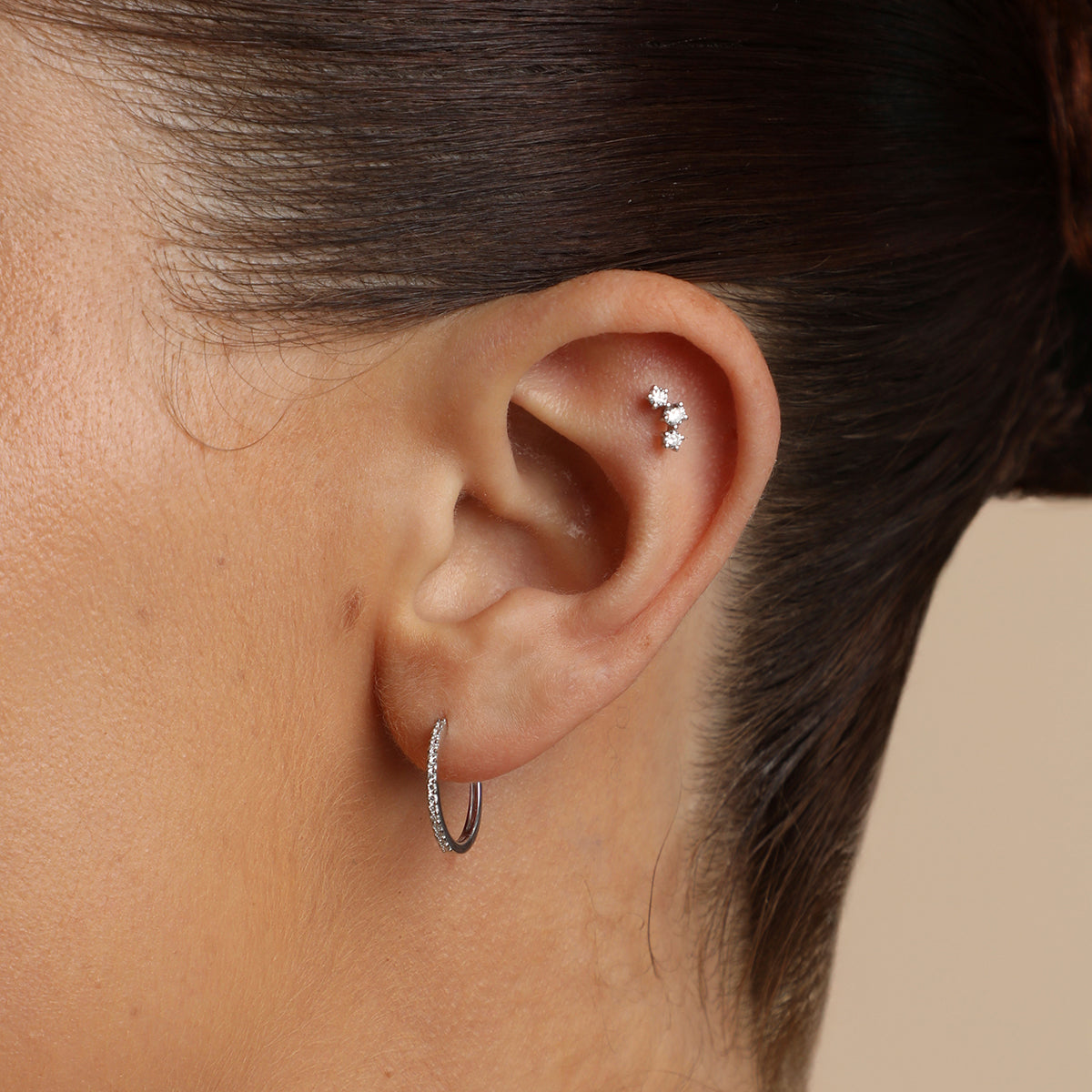 Diamond Curved Piercing Stud in Solid White Gold-Astrid &amp; Miyu