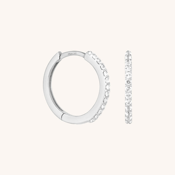 Diamond Pavé Hoops in Solid White Gold-Astrid &amp; Miyu