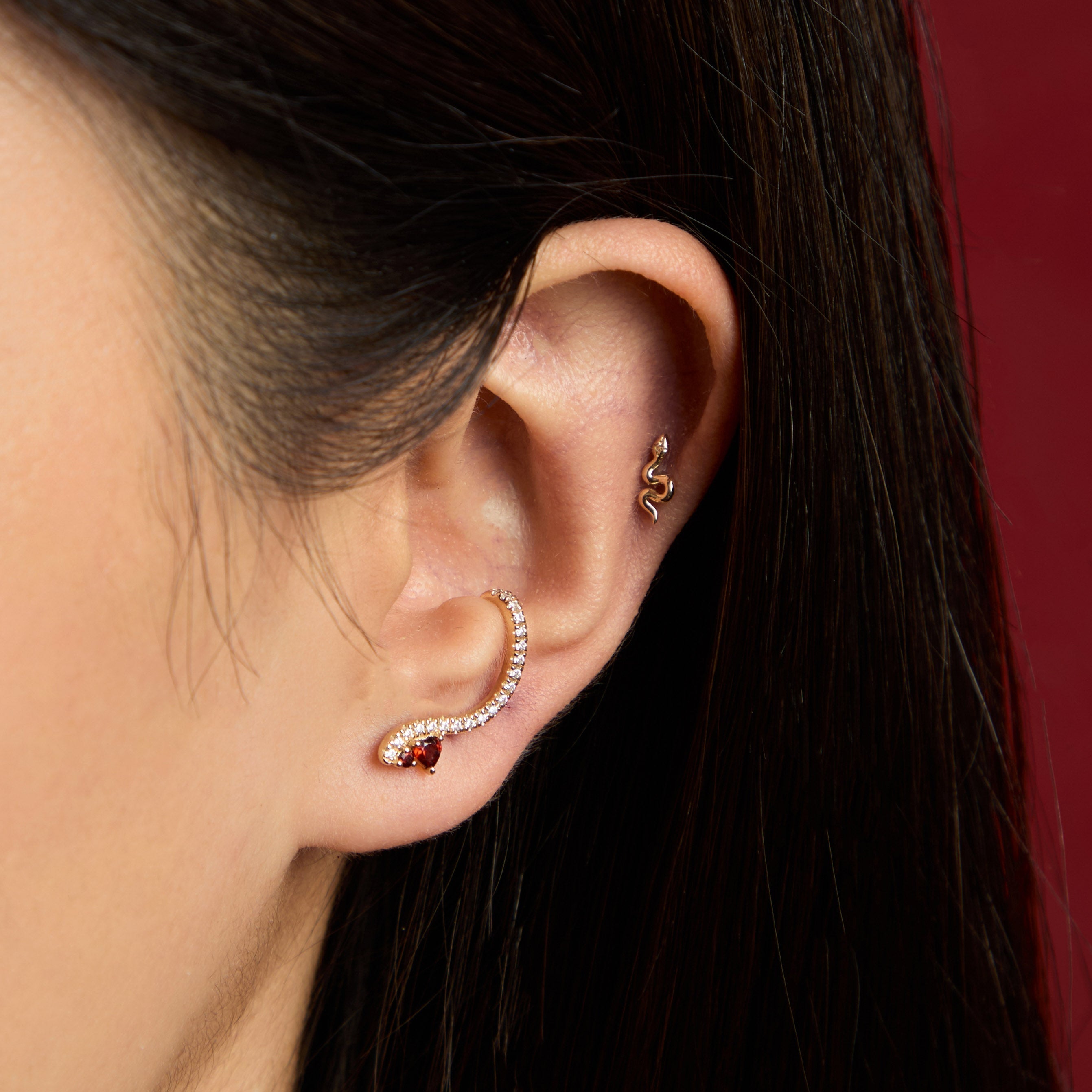 April White Topaz - Snake Piercing Stud in Solid Gold - Piercing Stud - Astrid &amp; Miyu