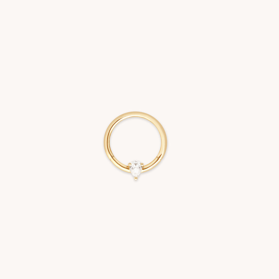 White Topaz Pear Daith Hoop in Solid Gold-Astrid &amp; Miyu