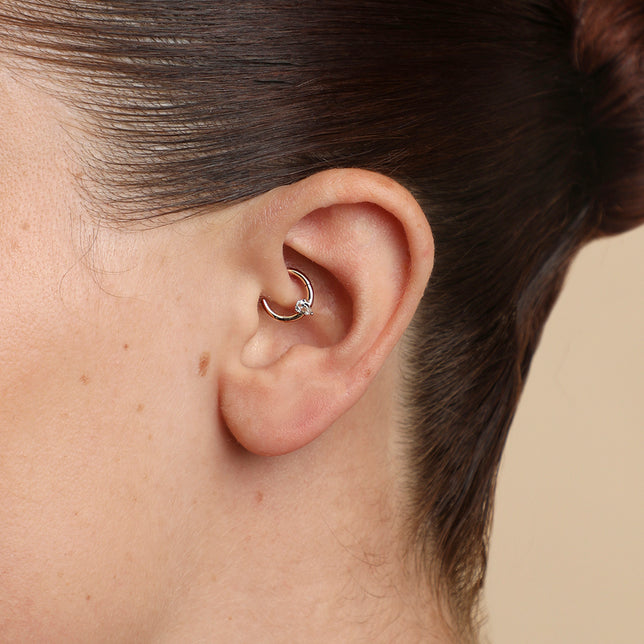 White Topaz Pear Daith Hoop in Solid Gold-Astrid &amp; Miyu