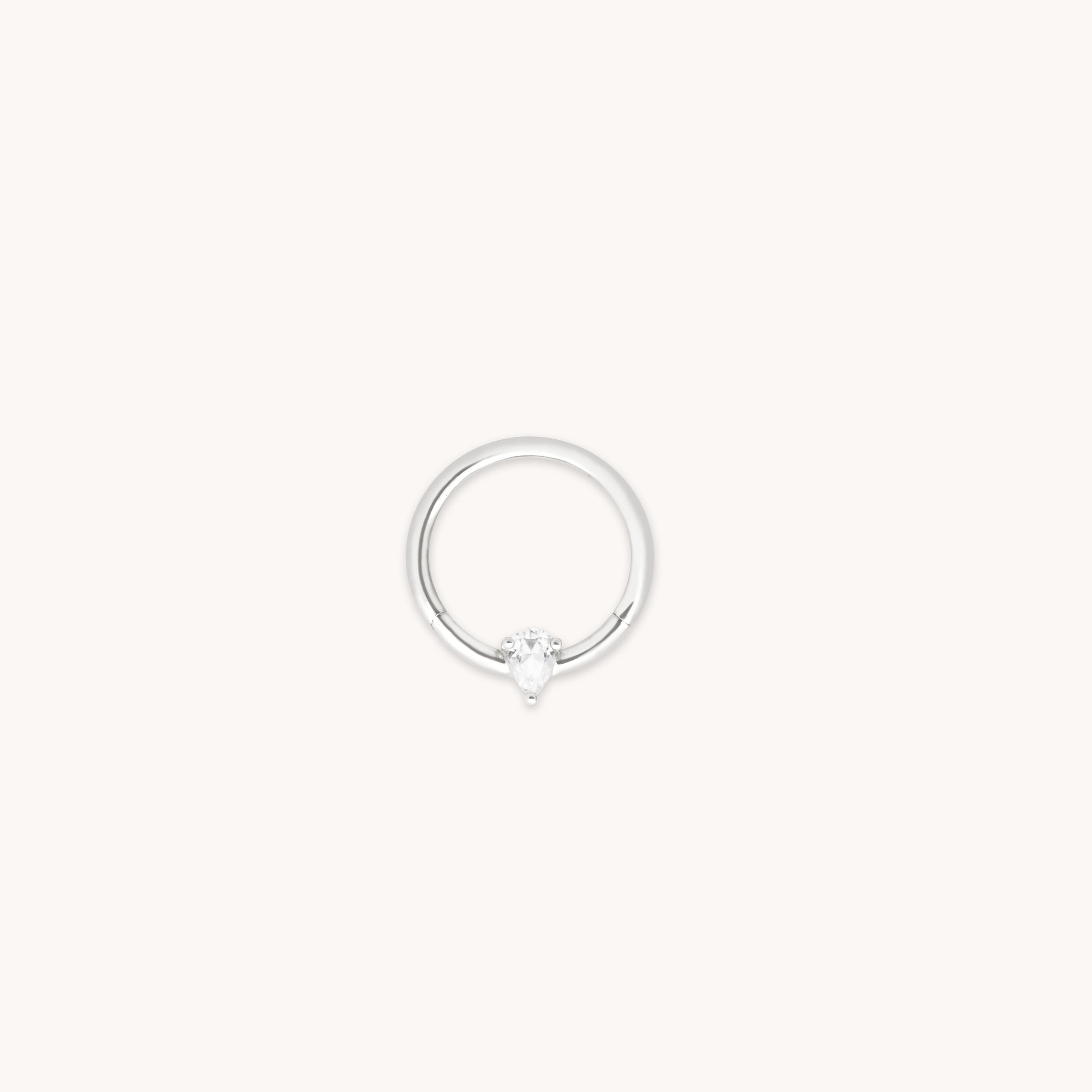 White Topaz Pear Daith Hoop in Solid White Gold-Astrid &amp; Miyu
