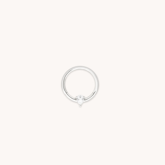 White Topaz Pear Daith Hoop in Solid White Gold-Astrid &amp; Miyu