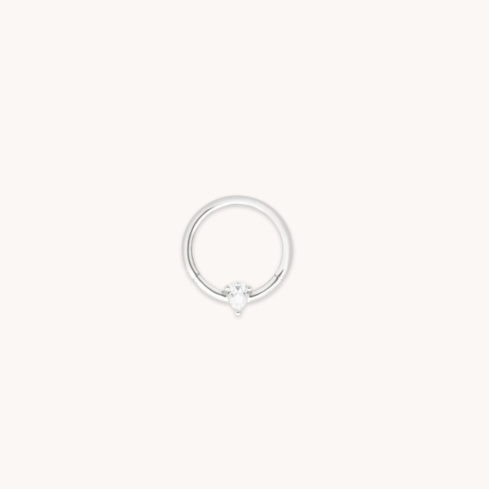 White Topaz Pear Daith Hoop in Solid White Gold-Astrid &amp; Miyu