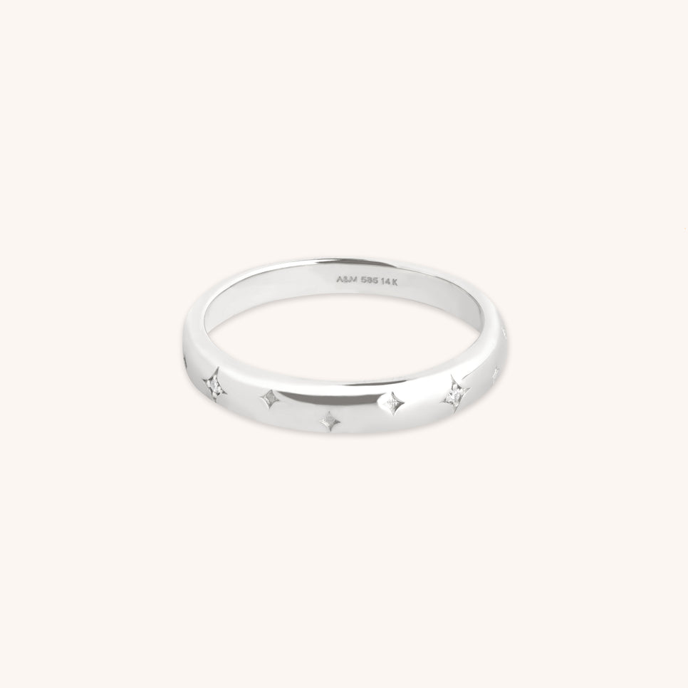 Cosmic Band Milestone Ring in Solid White Gold-Astrid &amp; Miyu