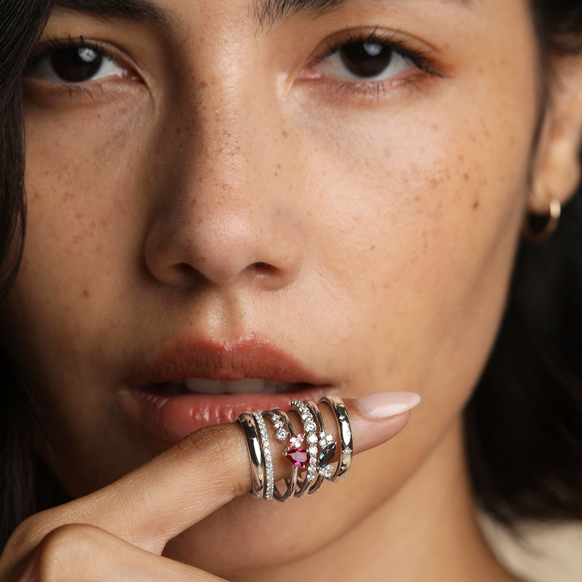 Hidden Cosmic Milestone Ring in Solid White Gold-Astrid &amp; Miyu