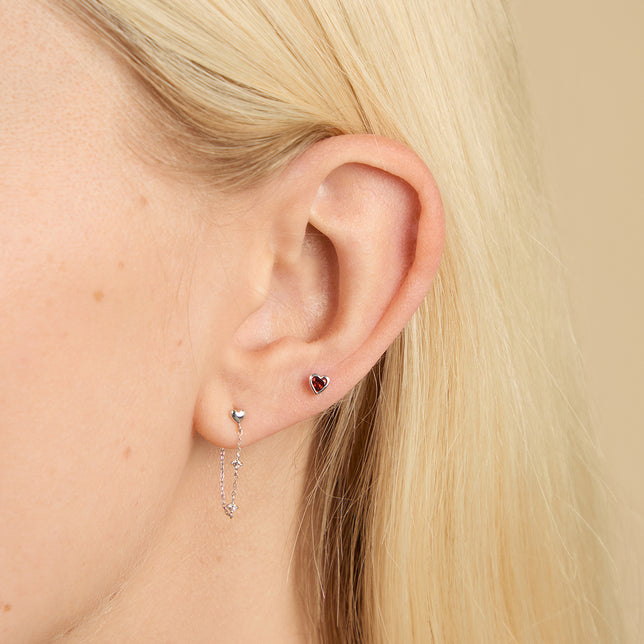 Flat Back Labret Studs - Garnet Heart Piercing Stud in Solid White Gold - Piercing Studs - Astrid & Miyu
