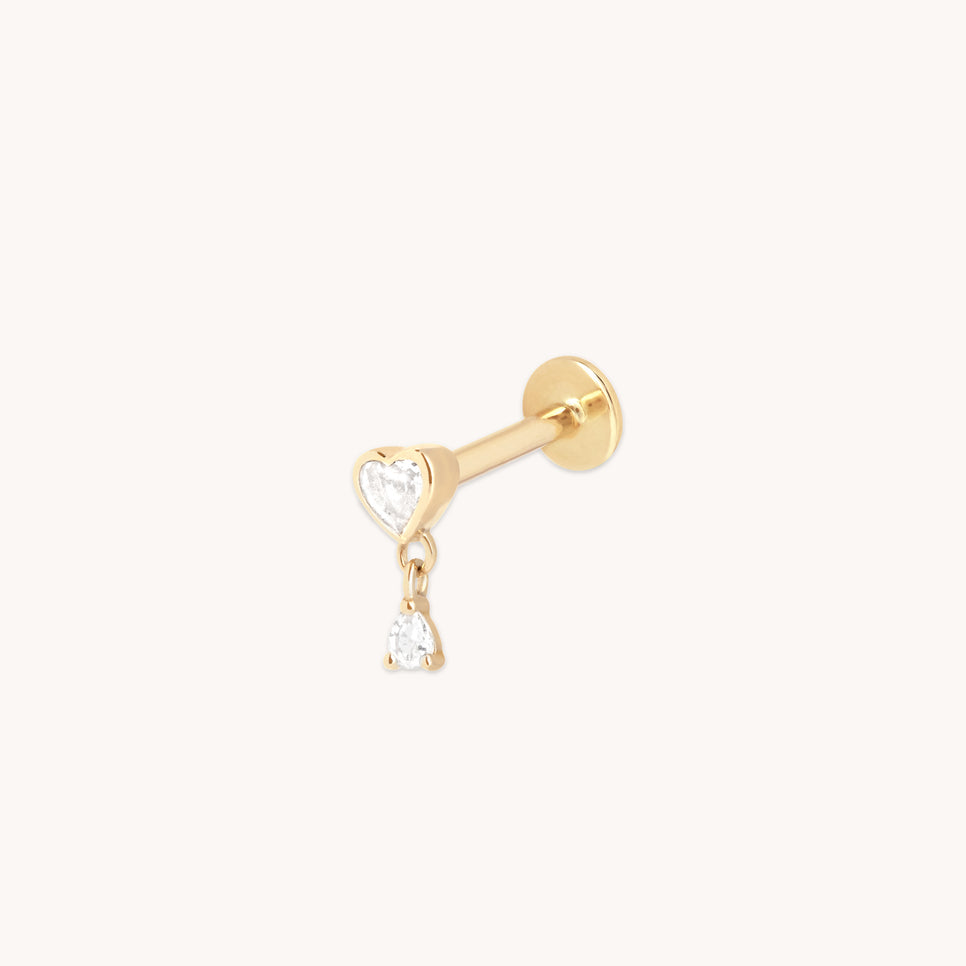 Heart White Topaz Piercing Stud in Solid Gold-Astrid &amp; Miyu