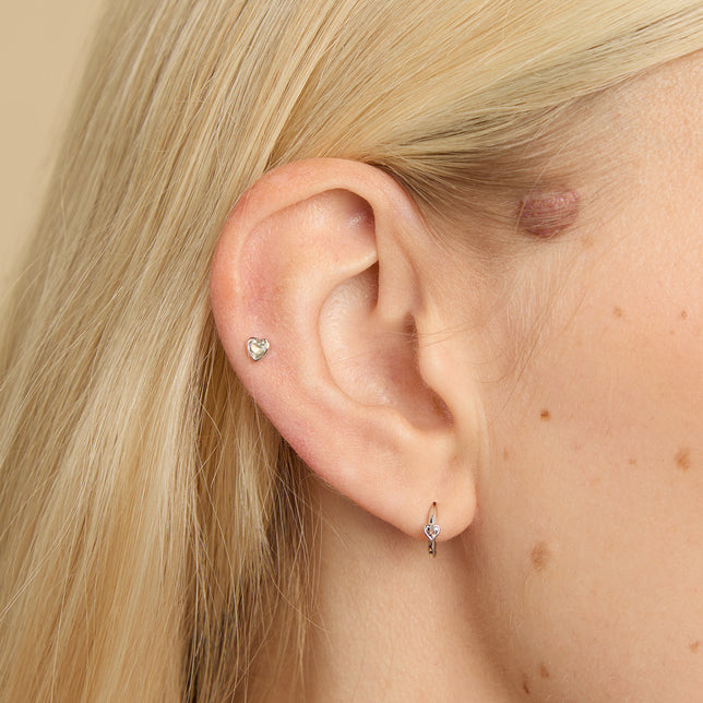 Flat Back Labret Studs - White Topaz Heart Piercing Stud in Solid White Gold - Piercing Studs - Astrid & Miyu
