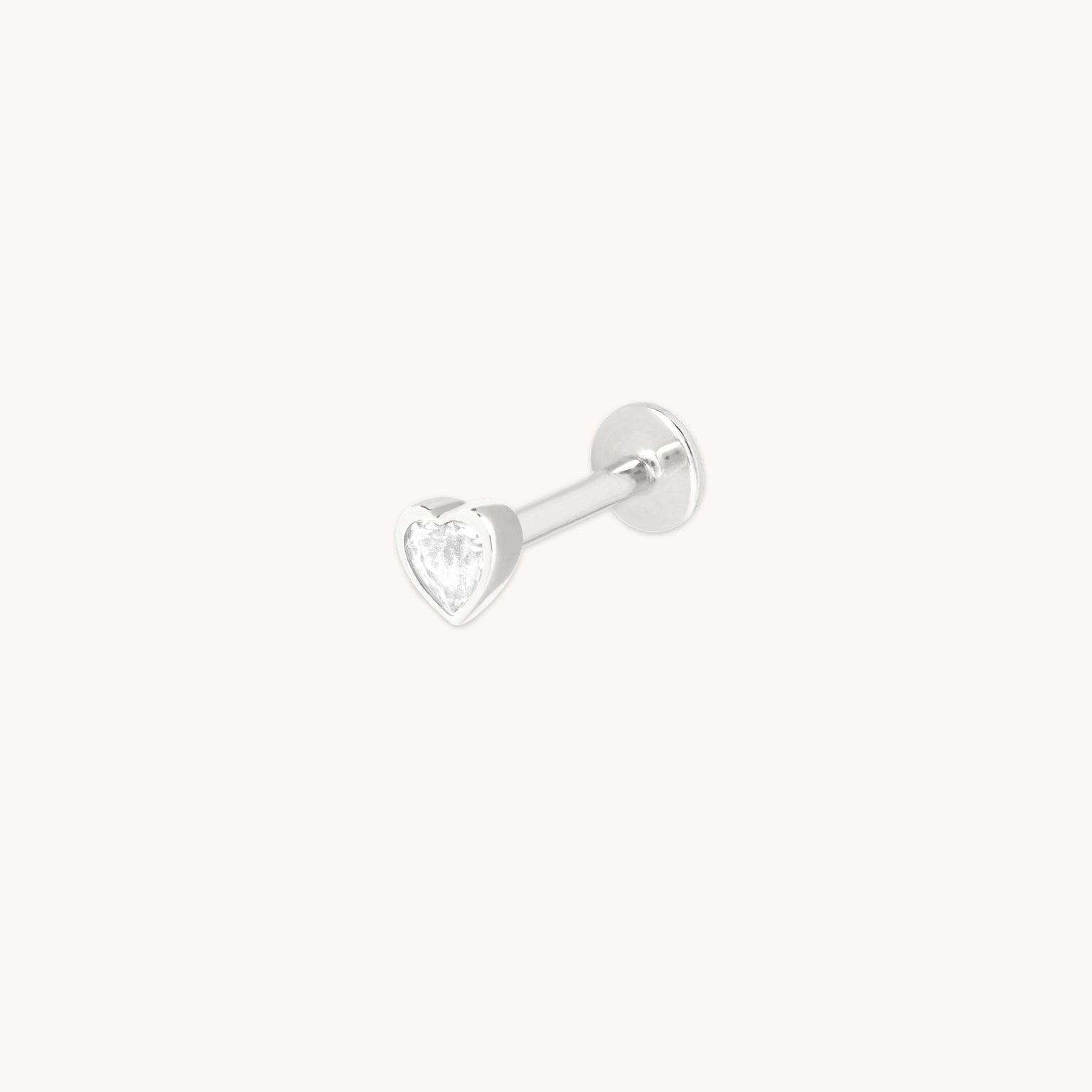 White Topaz Heart Piercing Stud in Solid White Gold-Astrid &amp; Miyu