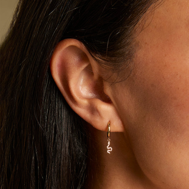 18k Gold Plated Jewellery - Snake Crystal Charm Huggies in Gold - Huggies - Astrid & Miyu