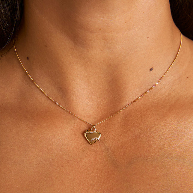 18k Gold Plated Jewellery - Heart & Snake Pendant Necklace in Gold - Pendant Necklace - Astrid & Miyu