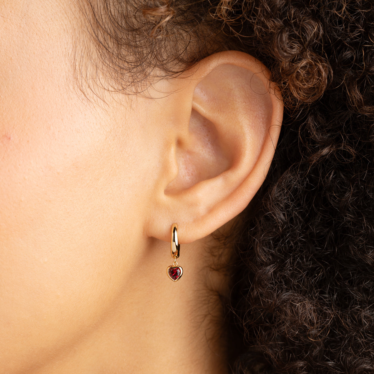 18k Gold Plated Jewellery - Red Heart Charm Huggies in Gold - Huggies - Astrid &amp; Miyu