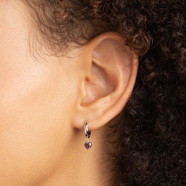 Earrings - Red Heart Charm Huggies in Silver - Huggies - Astrid & Miyu