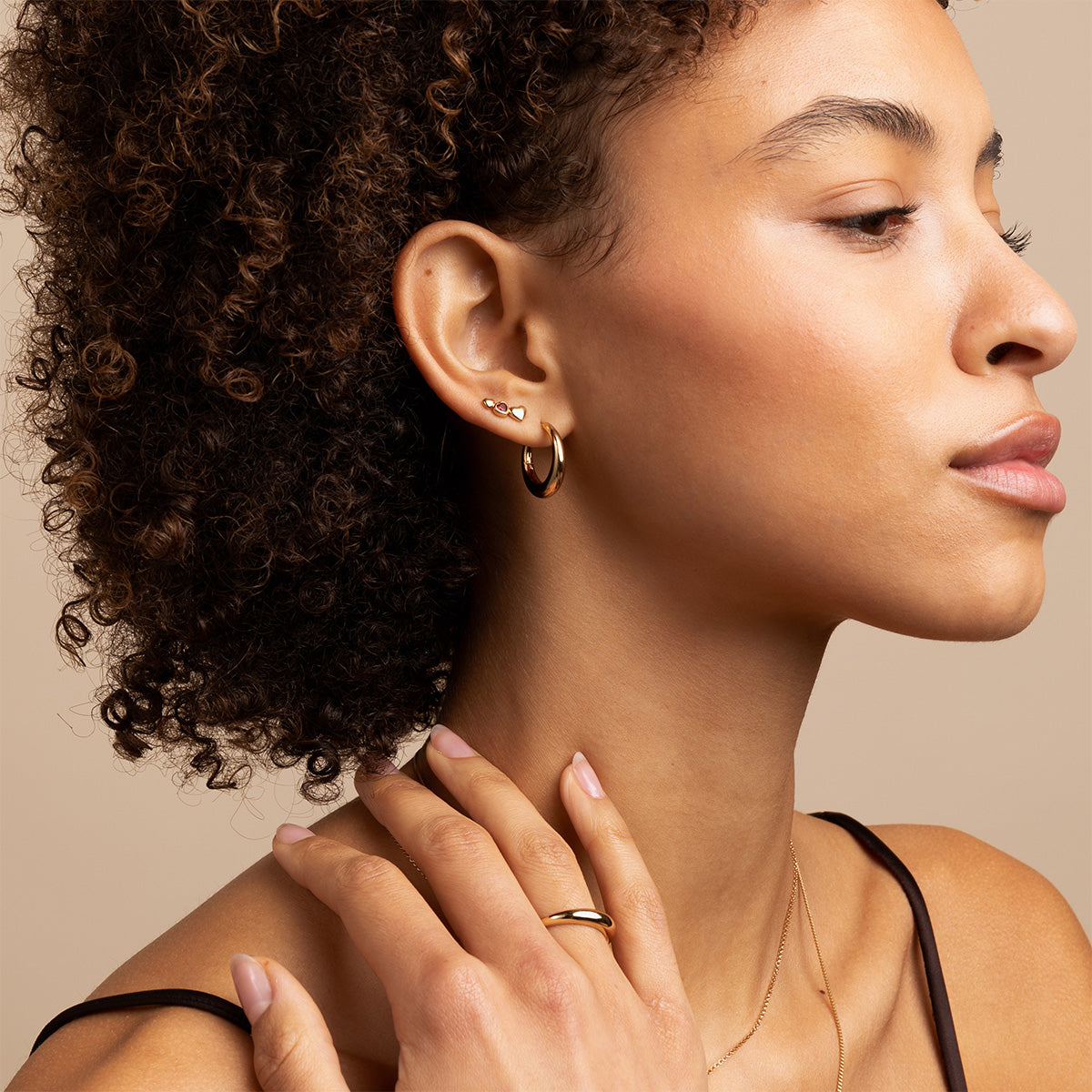 18k Gold Plated Jewellery - Red Heart Climber Studs in Gold - Stud Earrings - Astrid &amp; Miyu