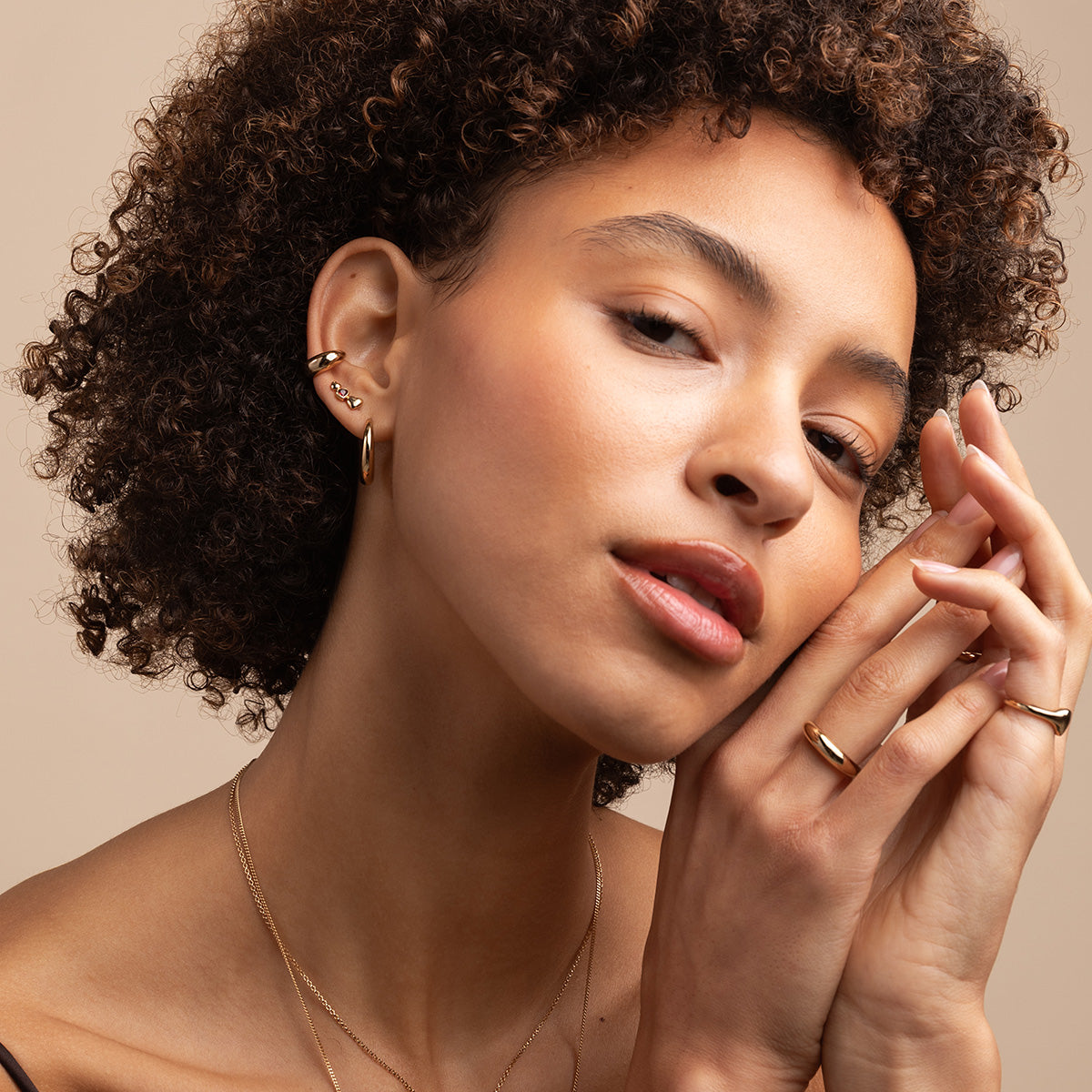 18k Gold Plated Jewellery - Red Heart Climber Studs in Gold - Stud Earrings - Astrid &amp; Miyu